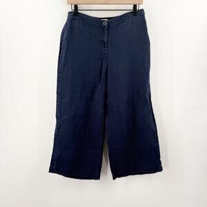 Eileen Fisher Pants Womens Size 4P Organic Linen NEW Wide Leg Crop Navy NWOT